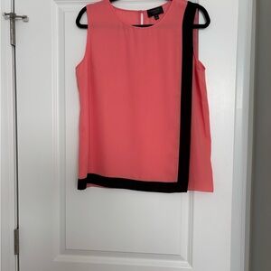 Coral Sleeveless Blouse with Black Accent
